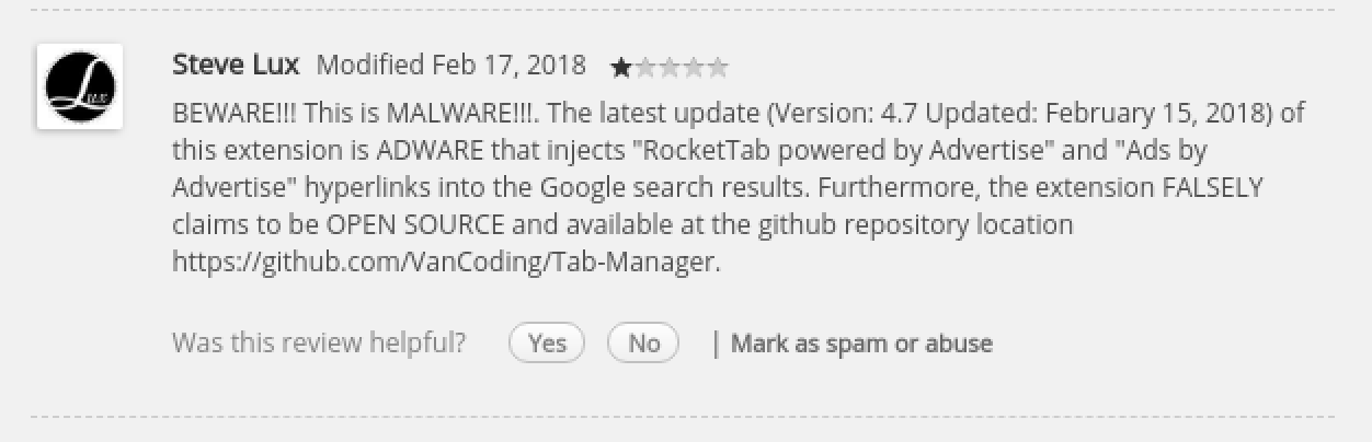 Review about Tab Manager on web store